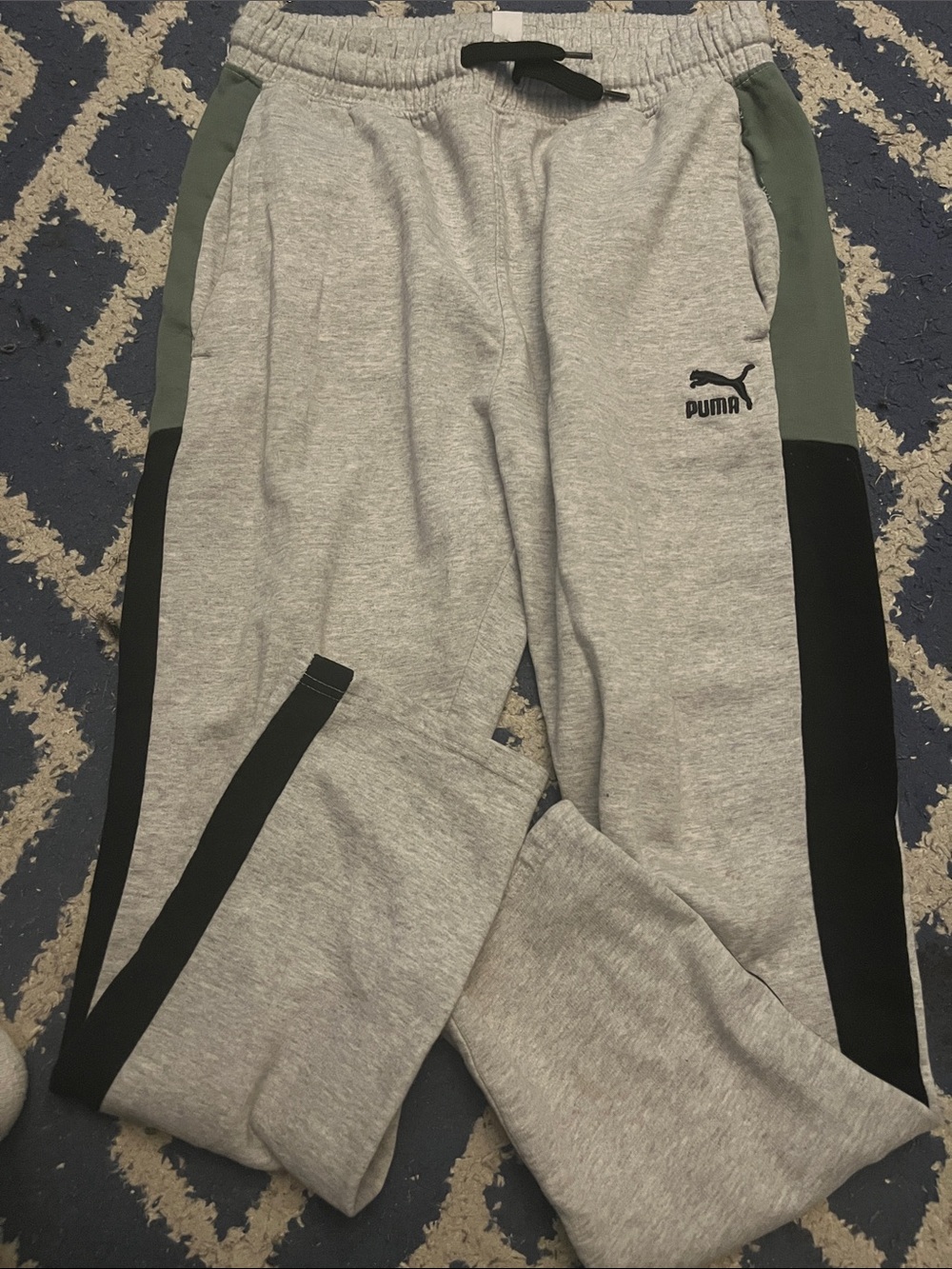 Puma  Gray Sweatpants with Black and Olive Green Panels